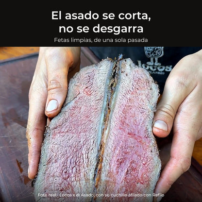 Locos x el Asado muestra una picaña cortada limpia con un cuchillo afilado con Refilo