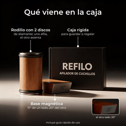 Qué viene en la caja: rodillo con 2 discos de diamante, base magnética de 15° y 20° y caja rígida