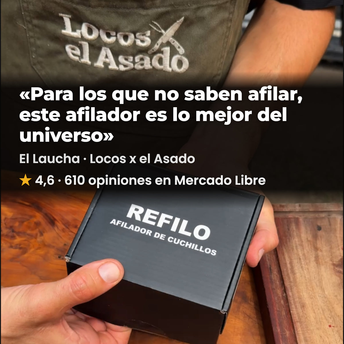 Elegido por Locos x el Asado: «Para los que no saben afilar, este afilador es lo mejor del universo», El Laucha. 4,6 estrellas, 610 opiniones en Mercado Libre