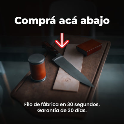 Comprá acá abajo: filo de fábrica en 30 segundos, garantía de 30 días. Afilador Refilo sobre la tabla